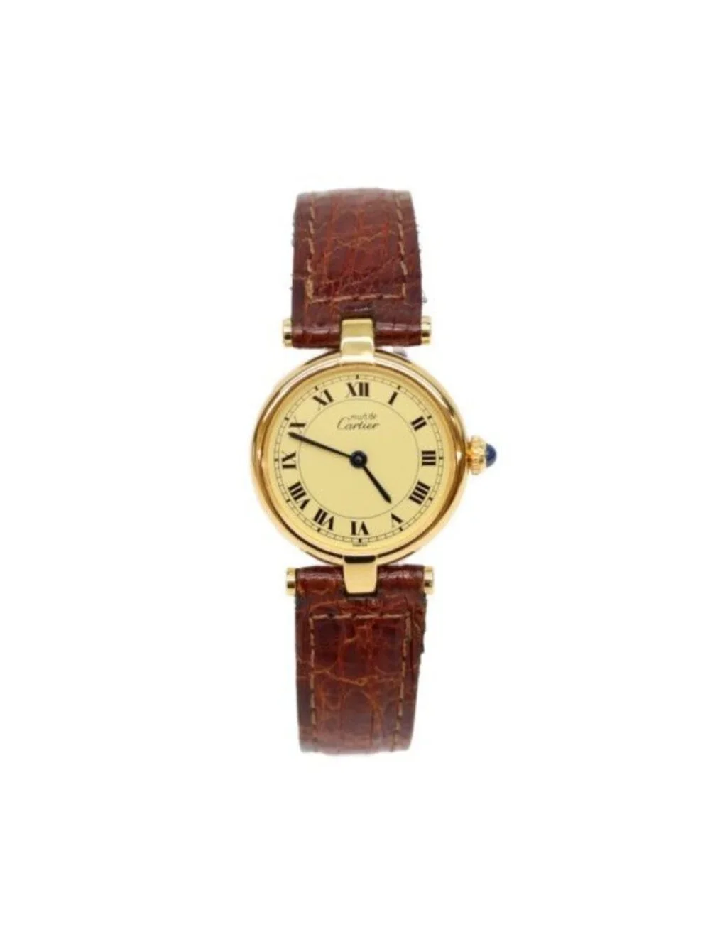 Cartier Must Vendeme Vermeil SM Ivory Roman Dial Leather Quartz